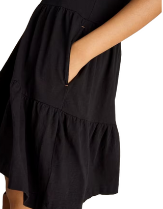 Women's Clara Cotton Tiered Jersey Dress in Pure Black