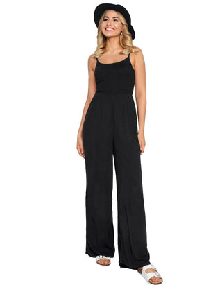 Women's Tall Size Crinkle Wide Leg Jumpsuit in Black (Imperfect)