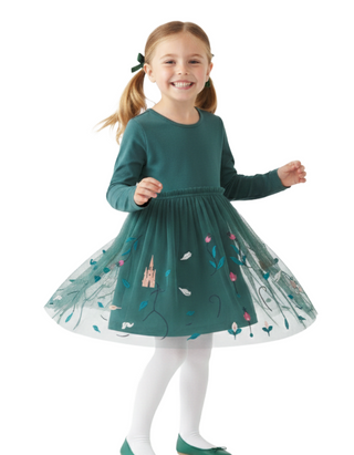 Girl's Hanna Inspired Novelty Tulle Dress in Forsty Green (Imperfect)