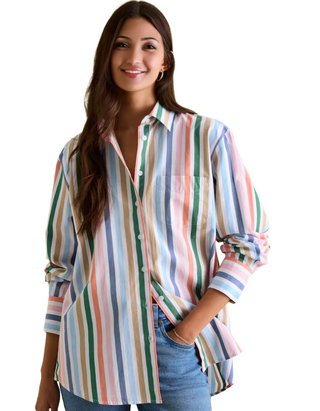 Women's Long Sleeve Amilla Stripe Cotton Shirt in Multicoloured