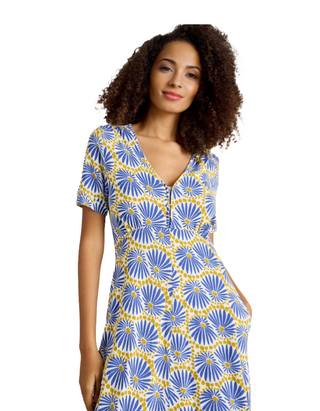 Women's Megan Floral Printed Jersey Midi Dress in Blue Mix