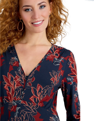 Women's Megan Midi V-Neck Floral Jersey Dress in Plum Purple Print