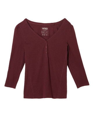 Women's Connie Henley V-neck Top in Burgundy