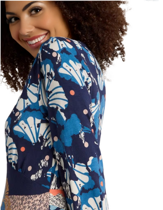 Women's Long Sleeve Megan Midi Jersey Dress in Navy Multi