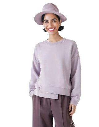 Women's Asymmetric Layered Washed Sweatshirt in Lilac (Imperfect)