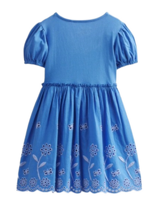 Mini Boden Girls' Broderie Twirly Dress in Penzance Blue