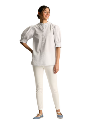 Women's Elle Blue & White Striped Frill Button-Up Blouse (Imperfect)