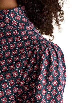 Women's Elizabeth Floral Long Sleeve High Neck Jersey Top in Navy