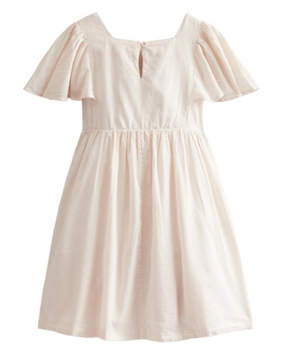 Mini Boden Girls' Flutter-Sleeve Applique Dress in Vanilla Pod