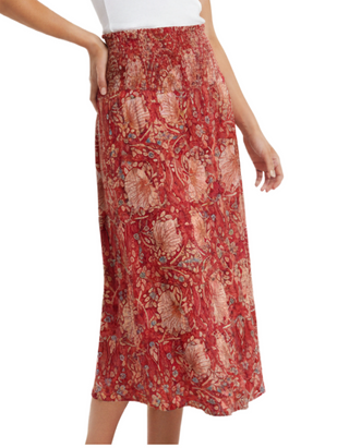 Women's Sienna Shirred Waisted Floral Skirt in Blooming Rose