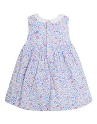 Jojo Mamn Girls' Ditsy Floral Sleeveless Print Smocked Dress in Pink Cherry