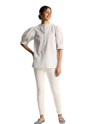 Women's Elle Blue & White Striped Frill Button-Up Blouse