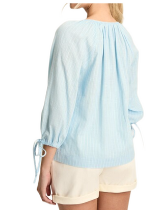 Women's 3/4 Sleeve Sylvie Tie Cuff Blouse in Blue/White