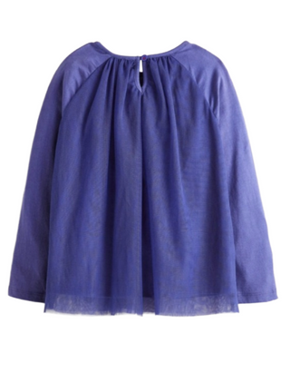 Mini Boden Girls Applique Tulle Top in Starboard Blue Flutter Hearts