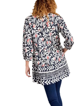 Women's Long Sleeve Marta V-Neck Jersey Tunic in Black Print