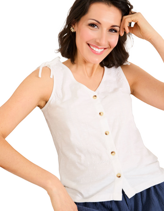 Women's Sleeveless Claudia Embroidered Jersey Tank in White