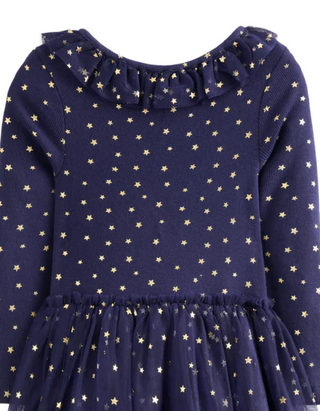 Mini Boden Girls' Rose Twirly Tulle Dress in College Navy Gold Stars (Imperfect)