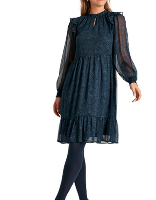Women's Long Sleeve  Lumi Paisley Print Crinkle Dress in Navy