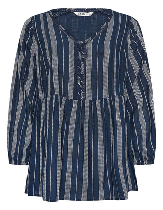 Women's Curve Contrast Stitch Blouse in Blue (Imperfect)