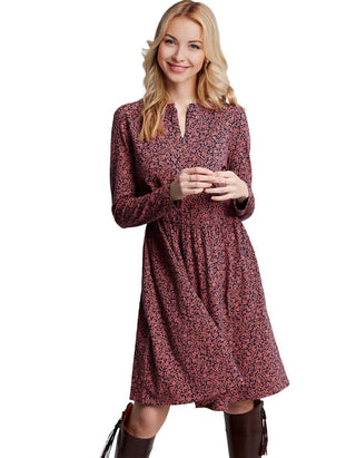 Women's Long Sleeve Aurora Floral Midi Dress in Red (Imperfect)
