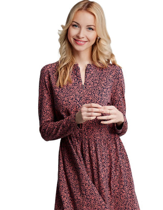 Women's Long Sleeve Aurora Floral Midi Dress in Red (Imperfect)