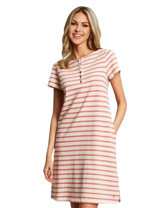 Women's Kea Henley Button Down A-Line Dress in Pink