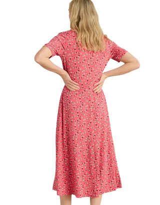 Women's Megan Abstract Printed Jersey Midi Dress in Coral Pink