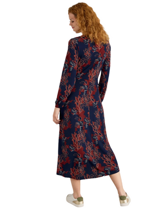 Women's Megan Midi V-Neck Floral Jersey Dress in Plum Purple Print