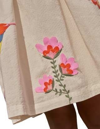 Mini Boden Girls' Flutter-Sleeve Applique Dress in Vanilla Pod (Imperfect)