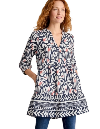 Women's Long Sleeve Marta V-Neck Jersey Tunic in Black Print