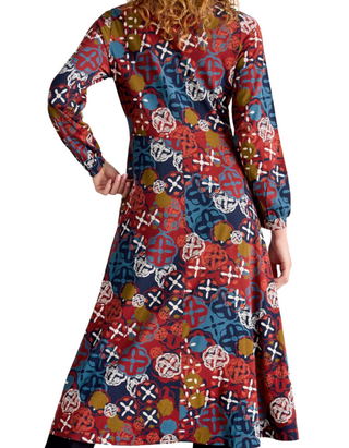 Women's Long Sleeve Megan Midi Jersey Dress in Chartreuse Multi