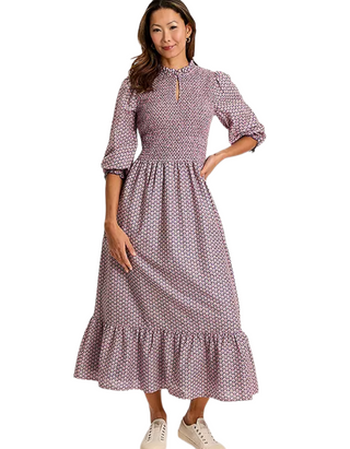 Women's Printed Addison Shirred Detail Midaxi Dress in Purple Mix