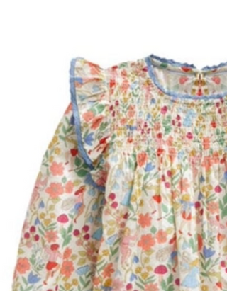 Mini Boden Girls' Long Sleeve Smocked Ruffle Blouse in Vanilla Fairies