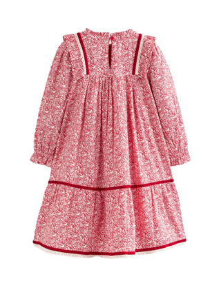 Mini Boden Girls Lace Trim Nostalgic Dress in Rockabilly Red Robins