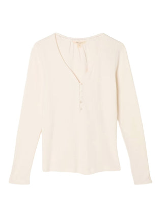 Women's Lila Pointelle Henley Top in Ivory