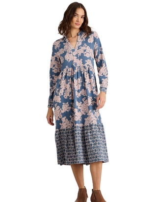 Women's Long Sleeve Floral Aimee Jersey Shirt Dress in Blue