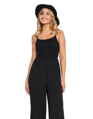Women's Tall Size Crinkle Wide Leg Jumpsuit in Black (Imperfect)