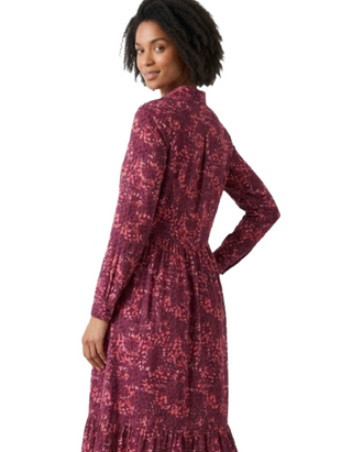 Women's Jersey Long Sleeve Abstract Animal Print Midi Dress in Pink