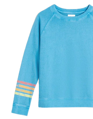 Women's Contrast Sleeve Stripe Sweatshirt in Blue