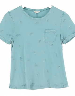 Women's Short Sleeve Embroidered Top in Green