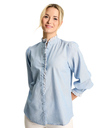 Women's' Valentina Broderie Trim Blouse in Blue
