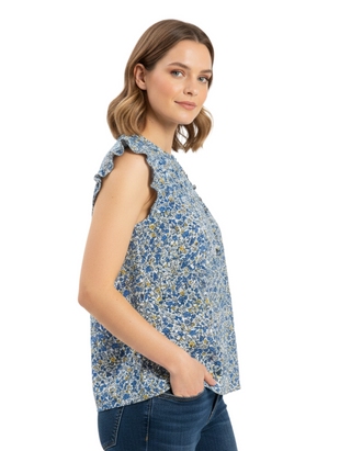 Women's Frilly Willow Floral Blouse in Ditsy Blue