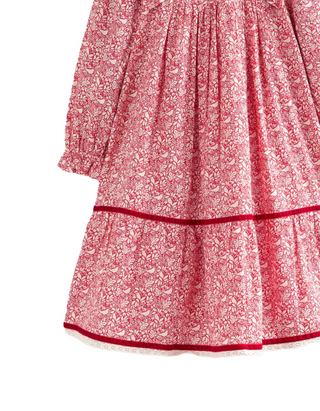 Mini Boden Girls Lace Trim Nostalgic Dress in Rockabilly Red Robins