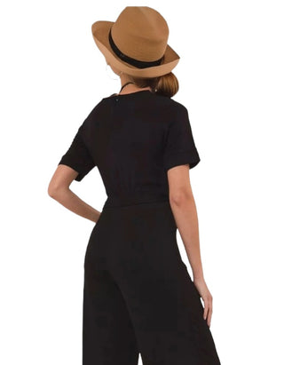 Women's Short Sleeve Jersey Wide Leg Jumpsuit in Black