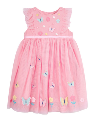 Jojo Mama Bebe Butterfly Applique Floral Tulle Party Dress in Pink