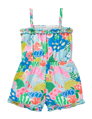 Mini Boden Girls Sleeveless Fun Printed Playsuit in Blue Coral Reef