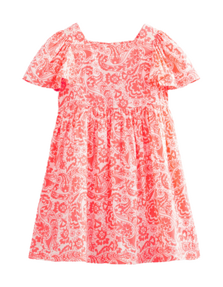 Mini Boden Girls' Paisley Printed Flutter-sleeve Dress  in Watermelon Punch