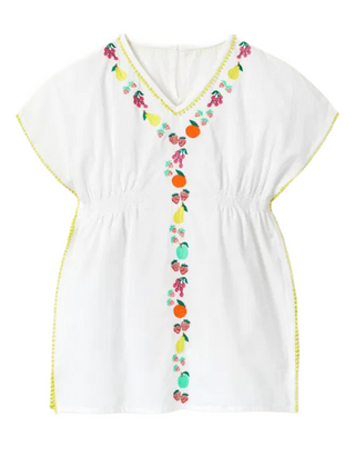 Mini Boden Girls' Fruit Embroidered Kaftan in White