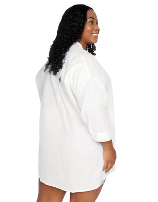 Women's Curve White Pure Cotton Cheesecloth Shirt