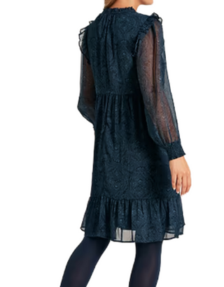 Women's Long Sleeve  Lumi Paisley Print Crinkle Dress in Navy